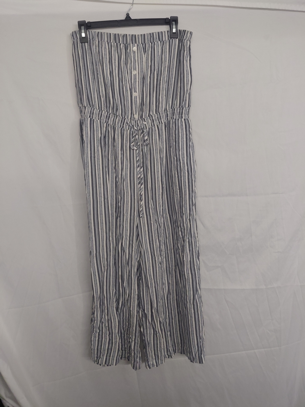 Ciso Blue and White Striped Strapless Jumpsuit